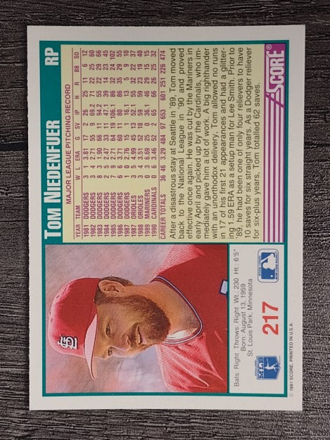 1991 Score #217 Tom Niedenfuer