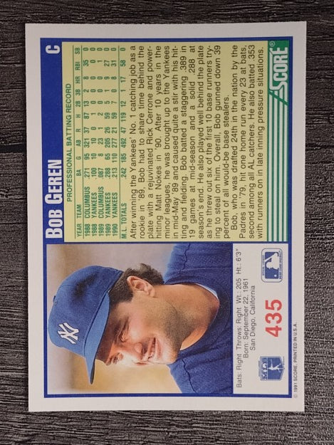 1991 Score #435 Bob Geren