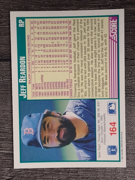 1991 Score #164 Jeff Reardon