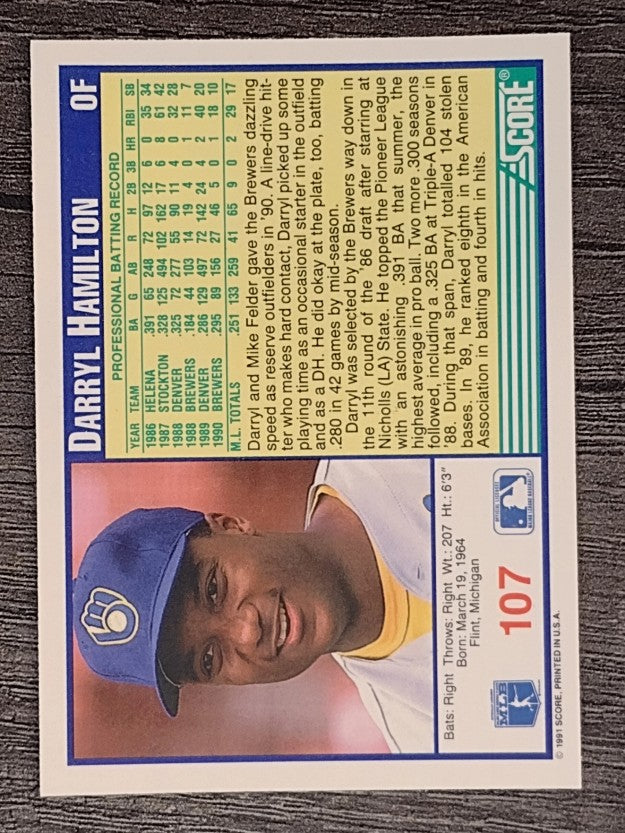 1991 Score #107 Darryl Hamilton