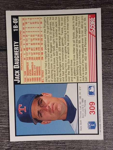 1991 Score #309 Jack Daugherty