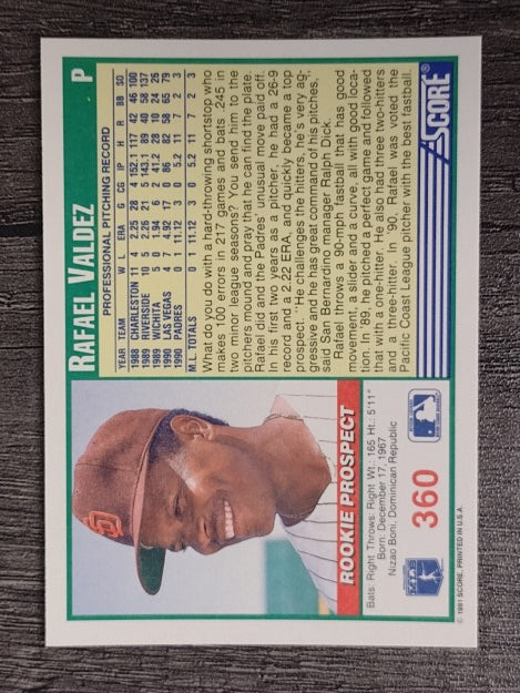 1991 Score #360 Rafael Valdez
