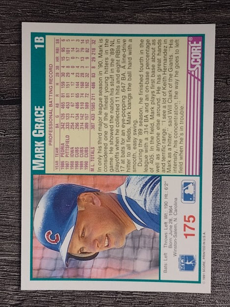 1991 Score #175 Mark Grace