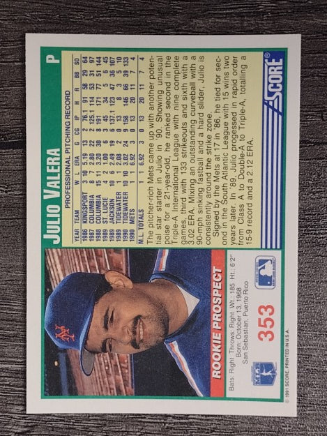 1991 Score #353 Julio Valera