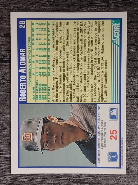 1991 Score #25 Roberto Alomar