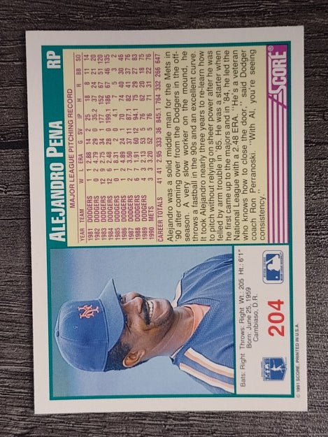 1991 Score #204 Alejandro Pena