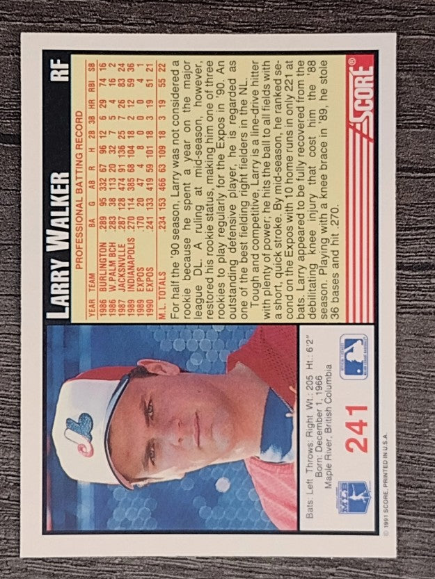 1991 Score #241 Larry Walker