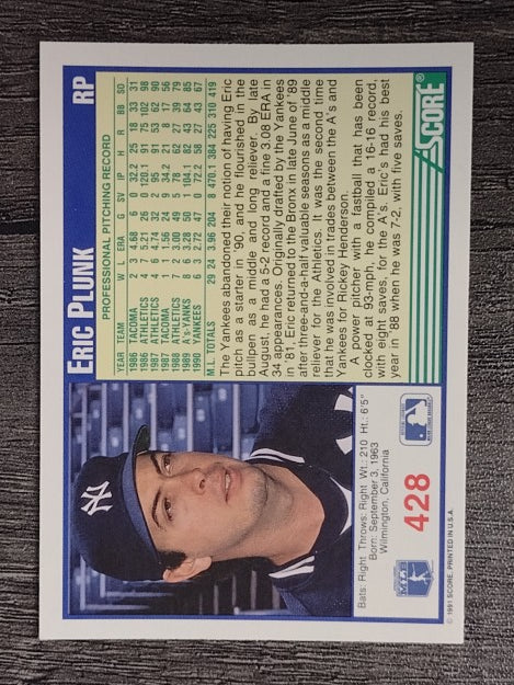 1991 Score #428 Eric Plunk
