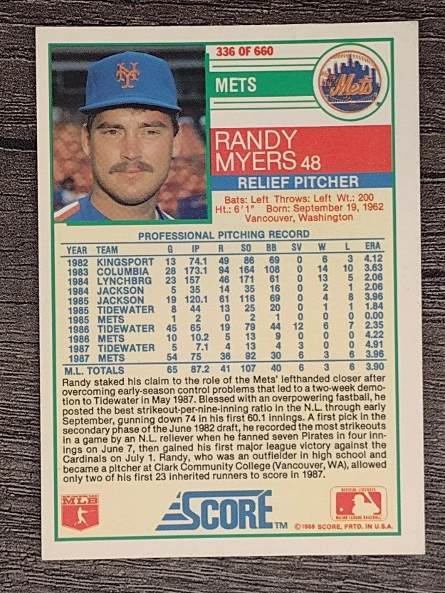 1988 Score #336 Randy Myers