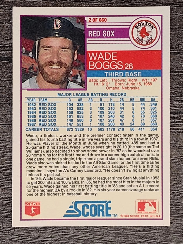 1988 Score #2 Wade Boggs