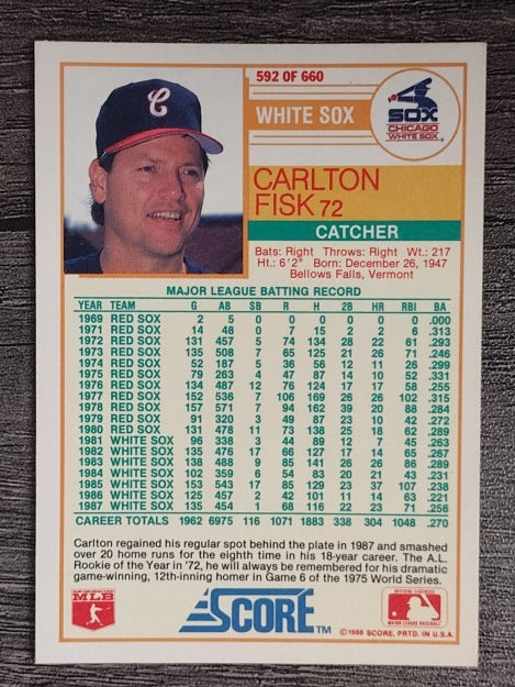 1988 Score #592 Carlton Fisk
