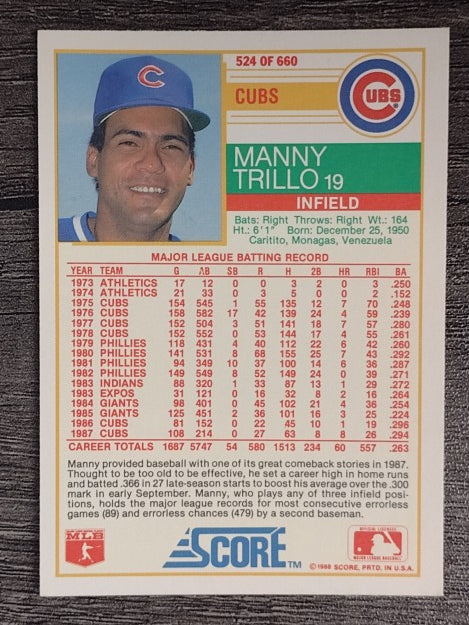 1988 Score #524 Manny Trillo