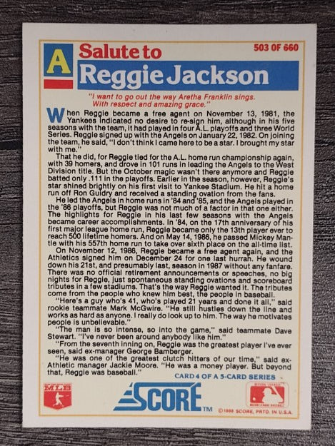 1988 Score #503 Reggie Jackson Angels
