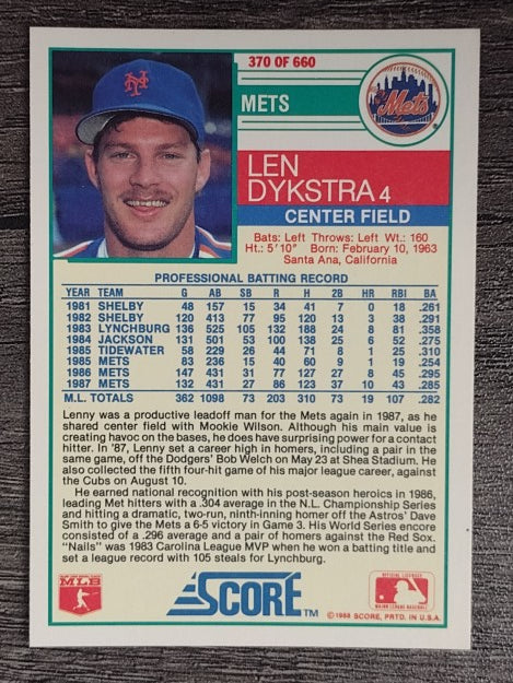 1988 Score #370 Len Dykstra