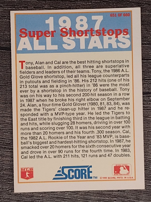 1988 Score #651 Tony Fernandez/Alan Trammell/Cal Ripken