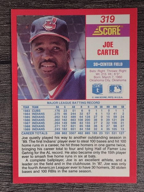 1990 Score #319 Joe Carter