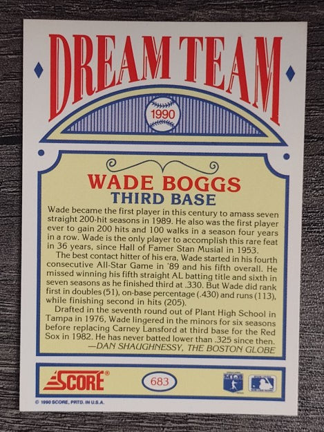 1990 Score #683B Wade Boggs DT COR/Text says 205 hits in '89