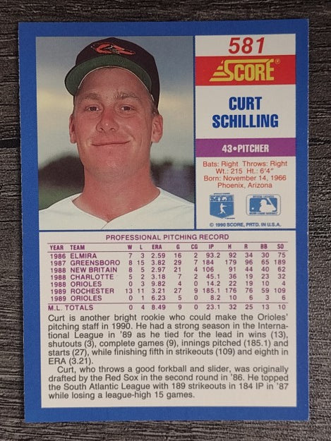 1990 Score #581 Curt Schilling