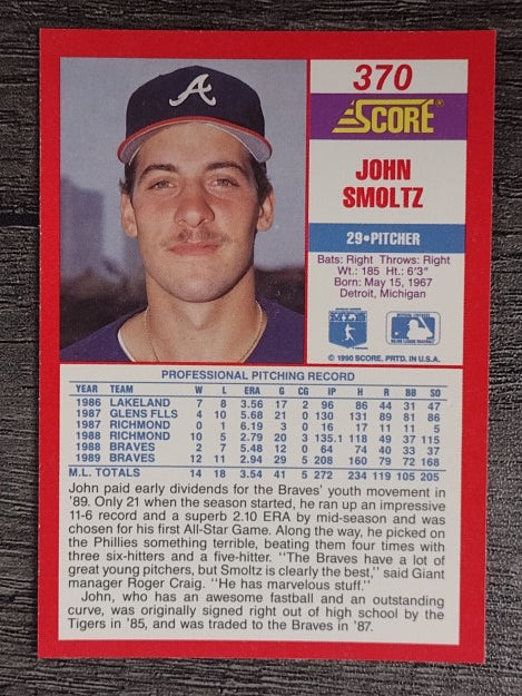 1990 Score #370 John Smoltz