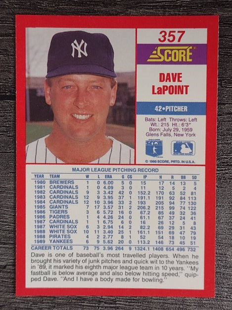 1990 Score #357 Dave LaPoint
