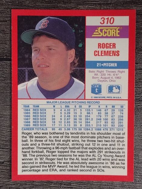 1990 Score #310 Roger Clemens