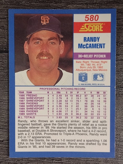 1990 Score #580 Randy McCament RC