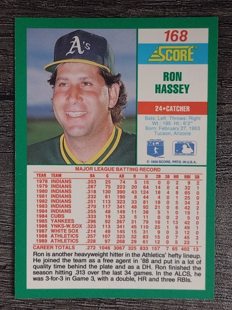 1990 Score #168B Ron Hassey COR/24 on back