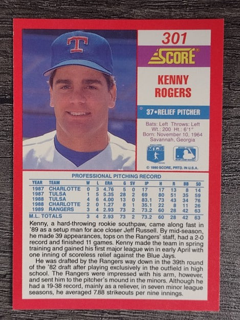 1990 Score #301 Kenny Rogers