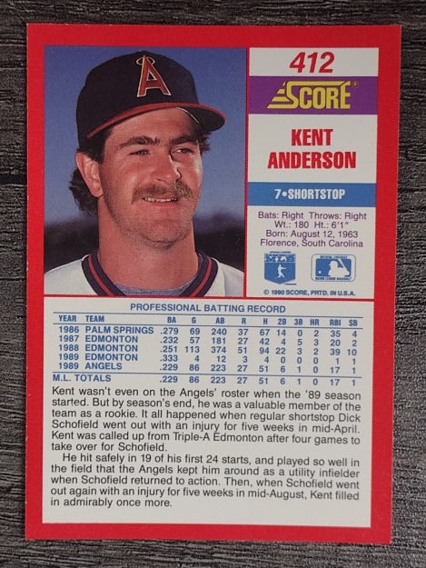 1990 Score #412 Kent Anderson