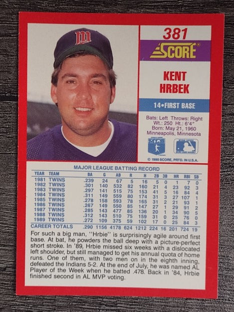 1990 Score #381 Kent Hrbek