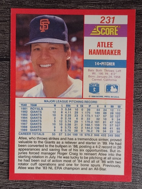 1990 Score #231 Atlee Hammaker