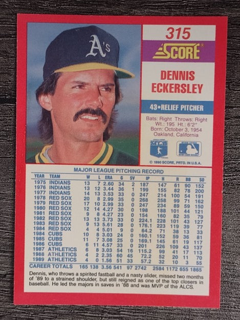 1990 Score #315 Dennis Eckersley