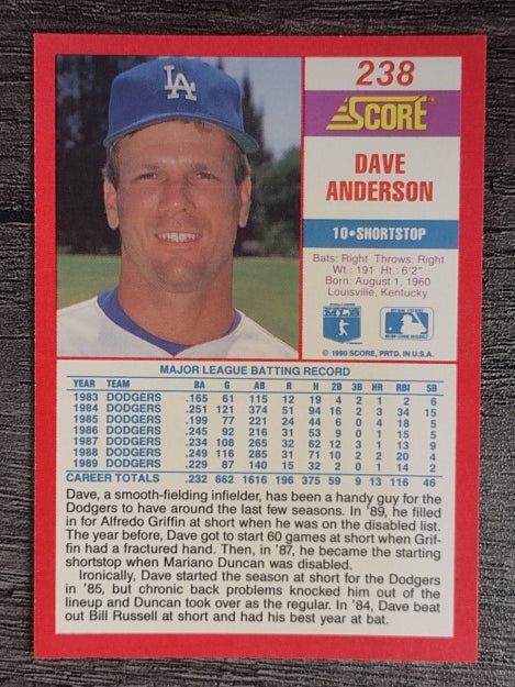 1990 Score #238 Dave Anderson