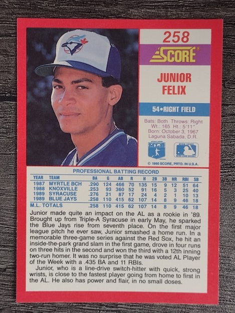 1990 Score #258 Junior Felix