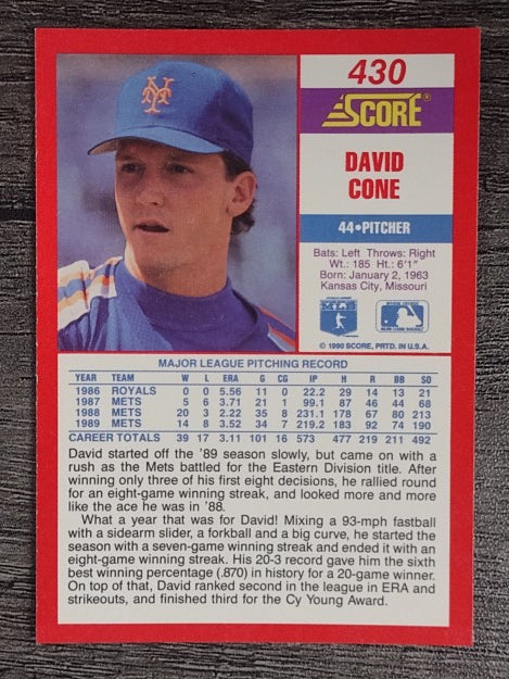 1990 Score #430 David Cone