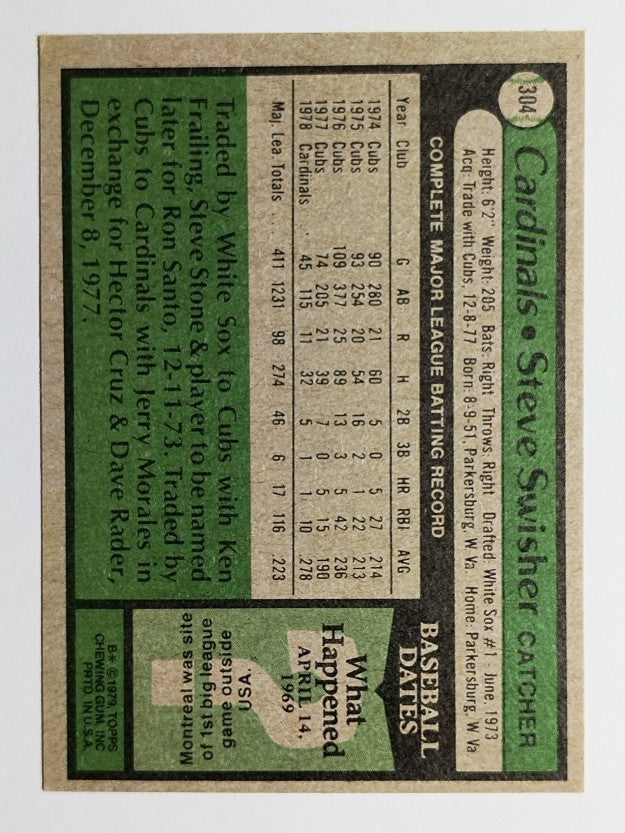 1979 Topps #304 Steve Swisher (EX)