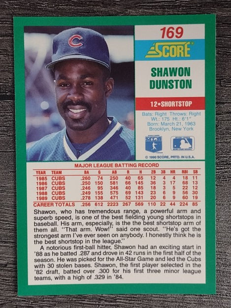 1990 Score #169 Shawon Dunston