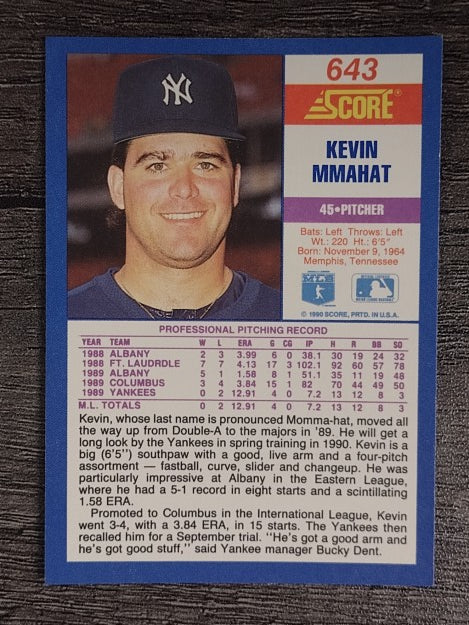 1990 Score #643 Kevin Mmahat RC