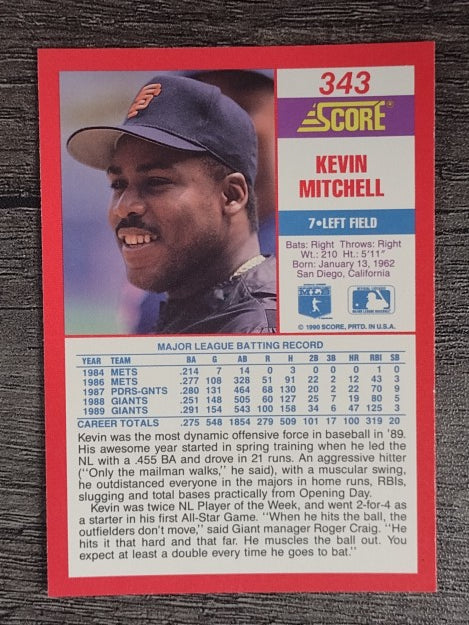 1990 Score #343 Kevin Mitchell