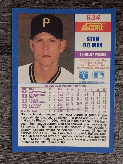1990 Score #634 Stan Belinda RC