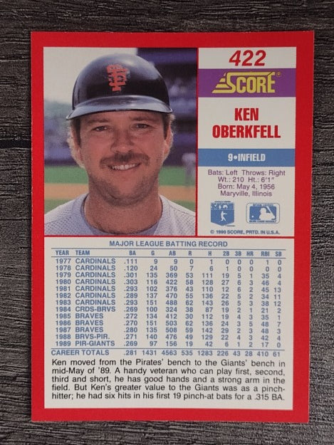 1990 Score #422 Ken Oberkfell