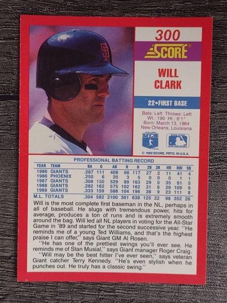 1990 Score #300 Will Clark