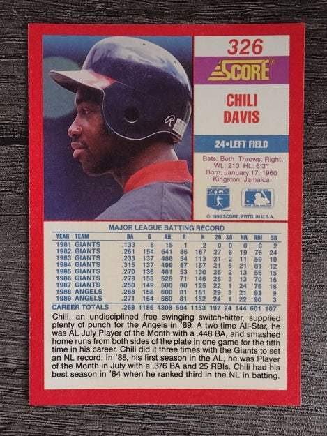 1990 Score #326 Chili Davis