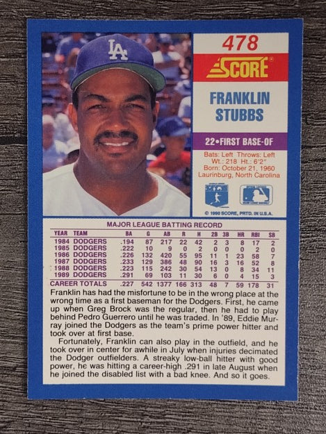 1990 Score #478 Franklin Stubbs