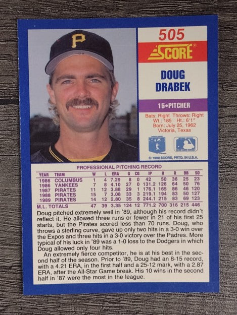 1990 Score #505 Doug Drabek