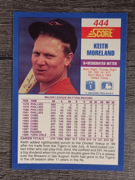 1990 Score #444 Keith Moreland