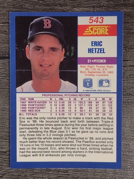 1990 Score #543 Eric Hetzel