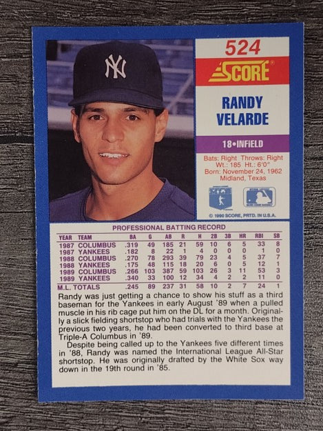 1990 Score #524 Randy Velarde