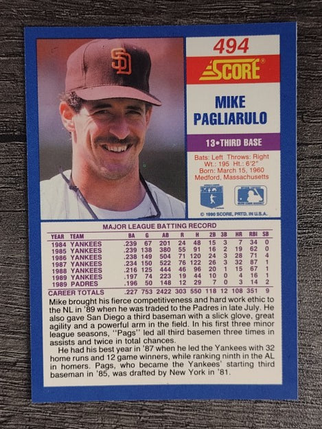 1990 Score #494 Mike Pagliarulo