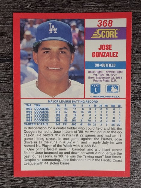 1990 Score #368 Jose Gonzalez